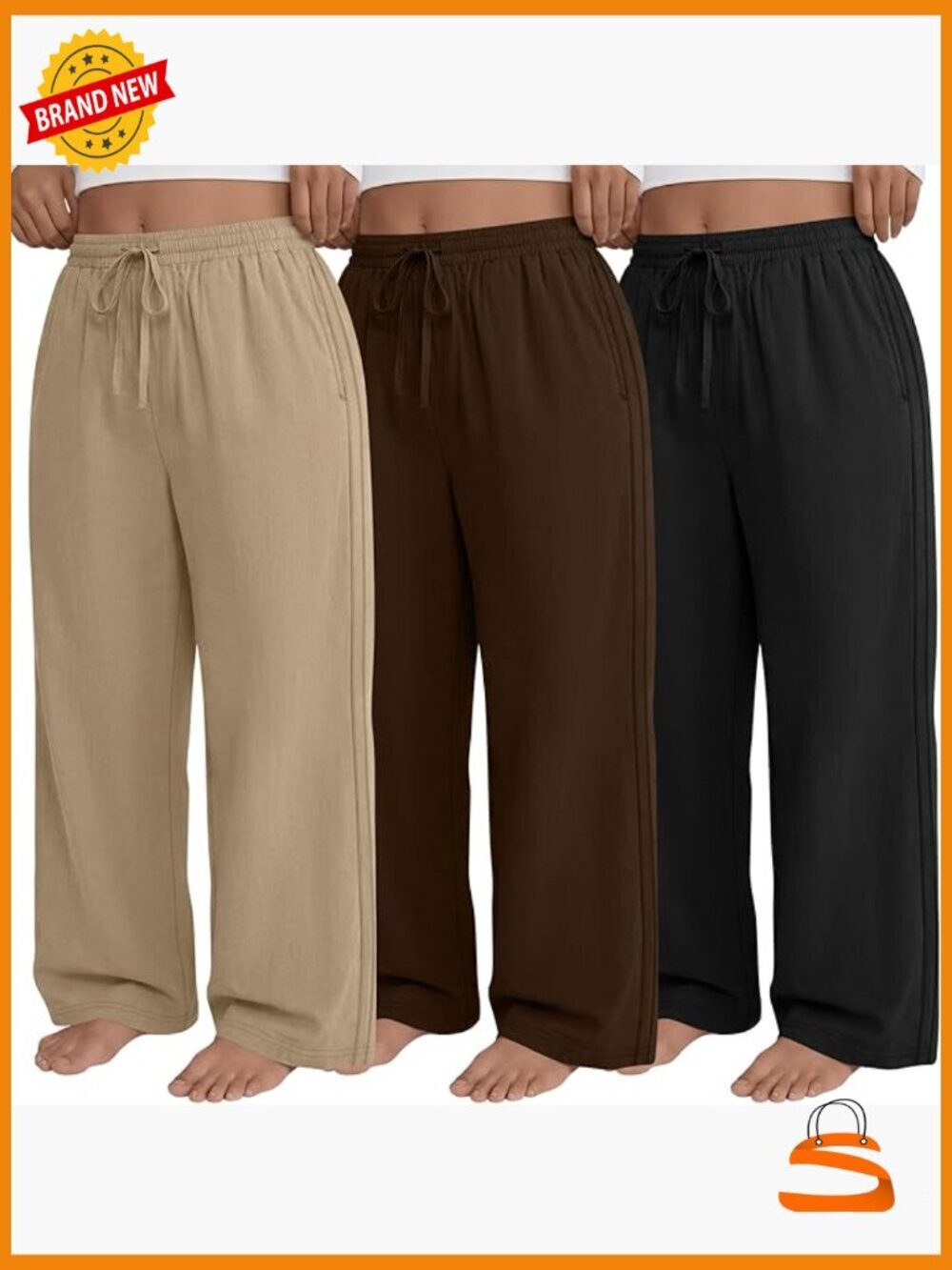 Plus Size Drawstring Wide Leg Pants 3 Pack, High Waist Lounge Sweatpants with
